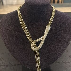 Liza Kim Rhinestone Lariat Multi Ball Chain Gold Tone Necklace​​​